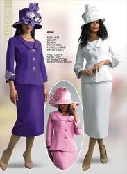 Two Piece Crepe Skirt Suit with Rhinestones Applique Sleeves 4590